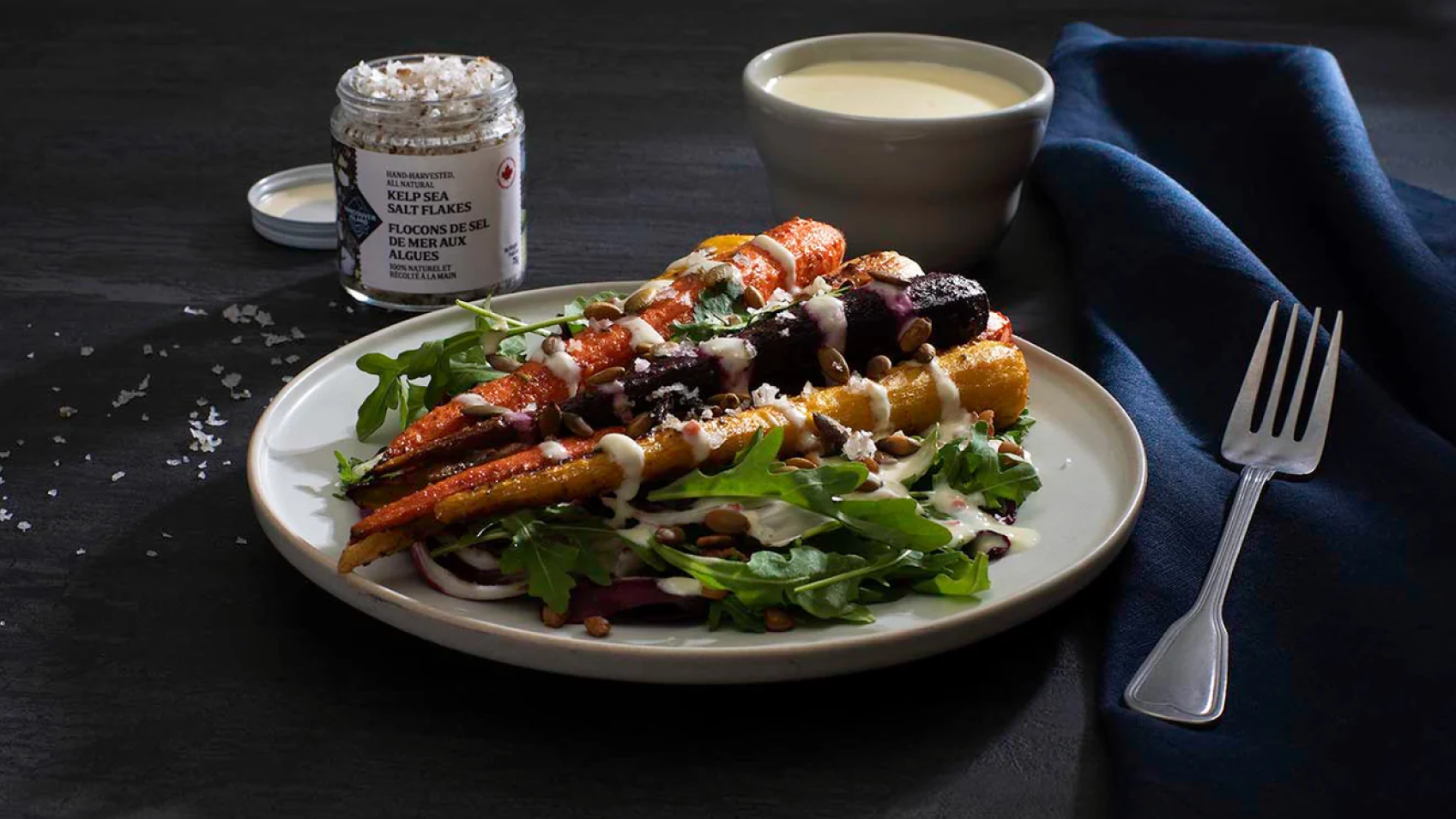 ROASTED HEIRLOOM CARROT SALAD WITH LEMON YOGURT SAUCE