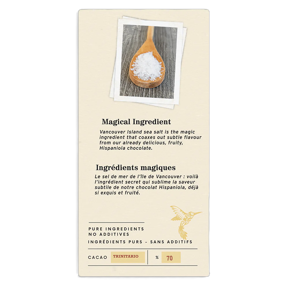 Hummingbird Chocolate Maker - Fleur de Sel Bar - 70% Dark Chocolate