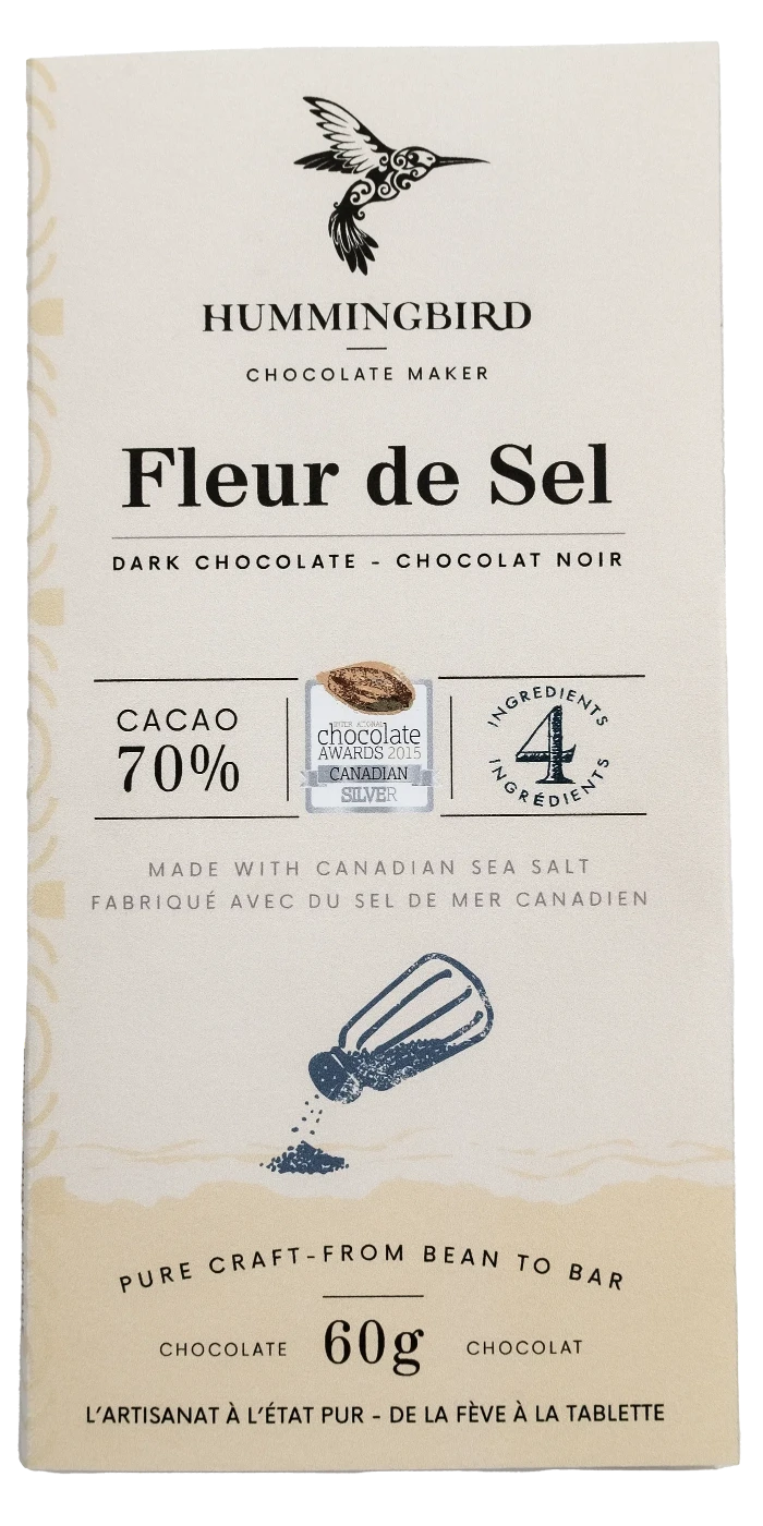 Hummingbird Chocolate Maker Fleur de Sel 70% Dark Chocolate Bar