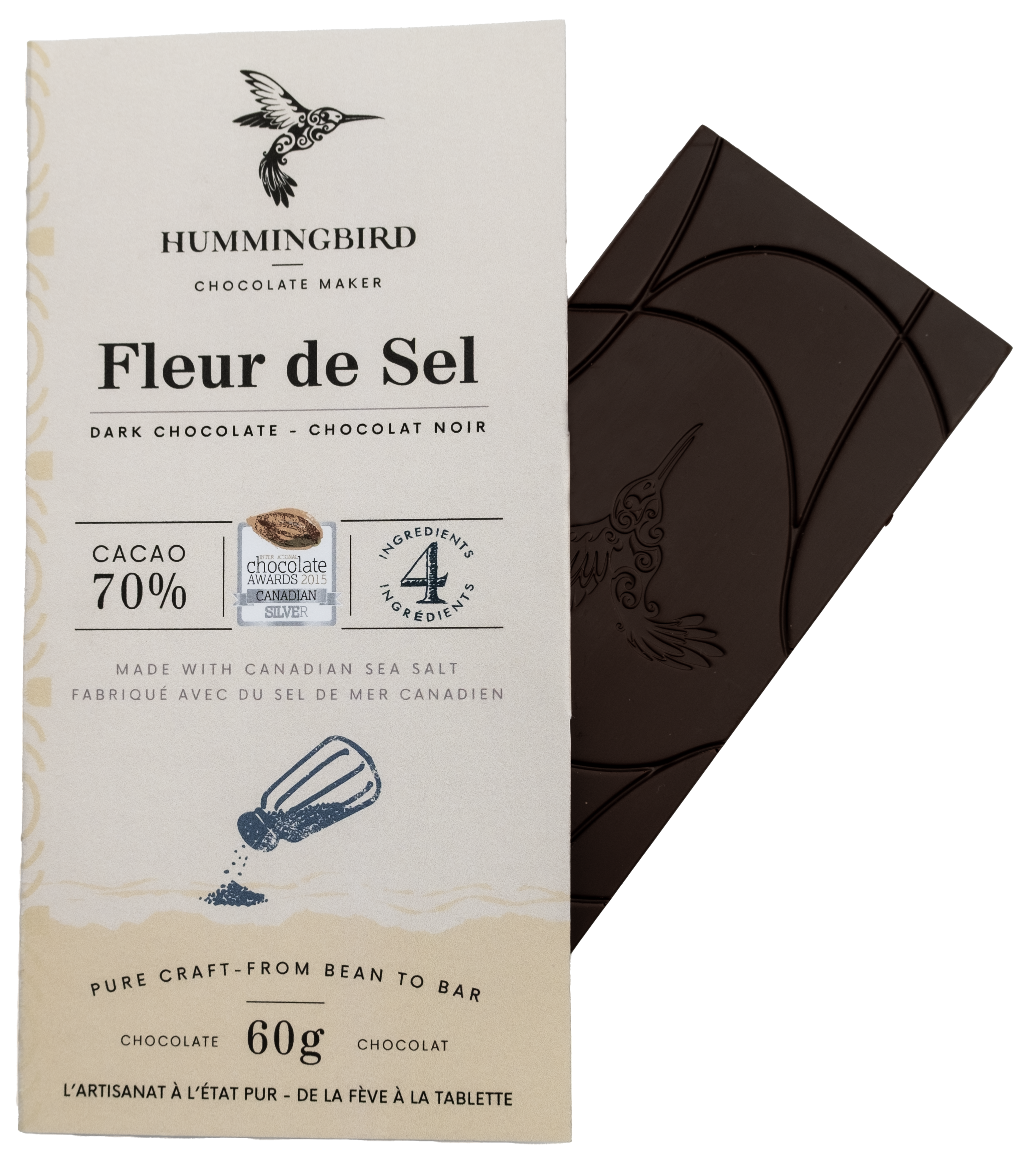 Tablette de chocolat noir 70% Fleur de Sel Chocolaterie Colibri