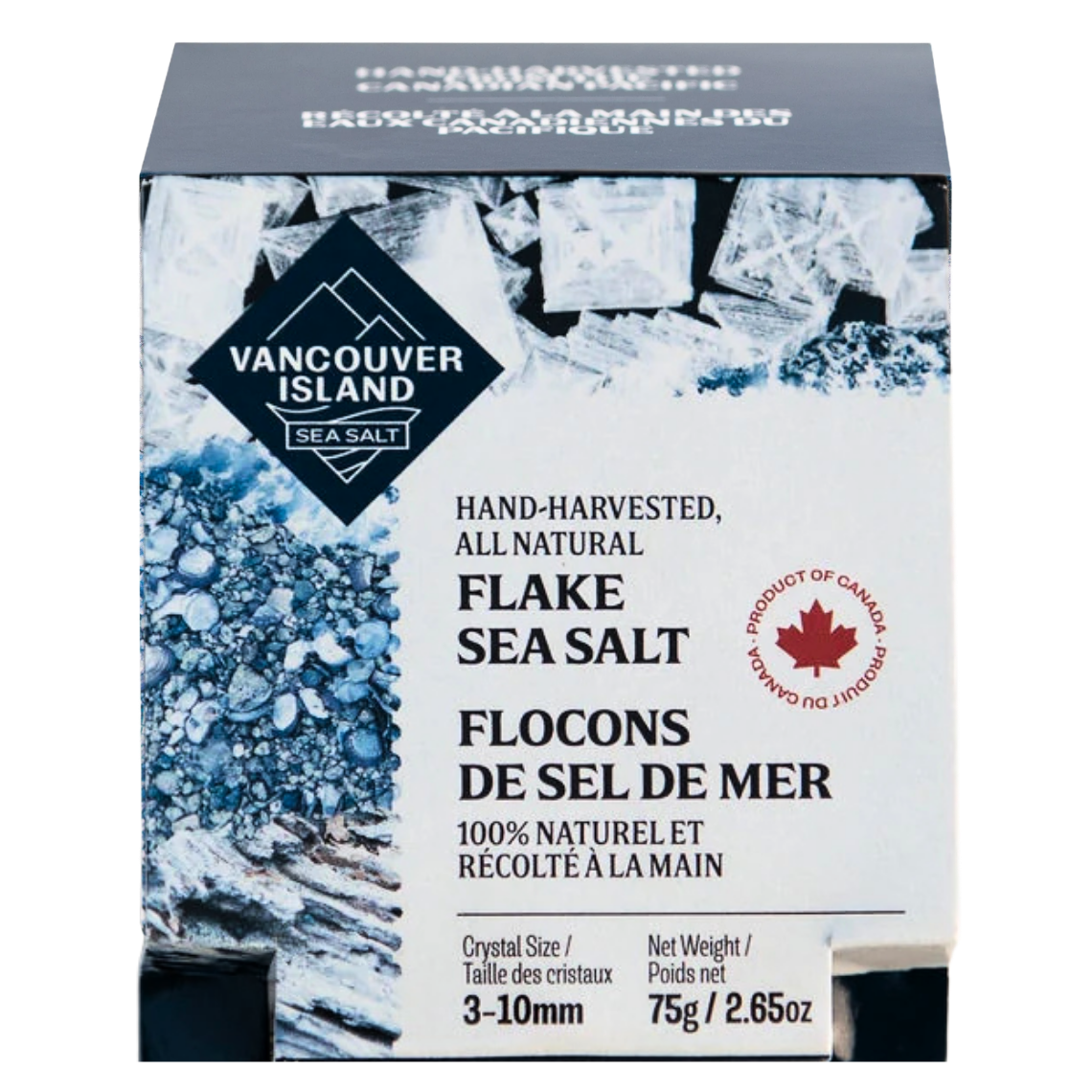 Vancouver Island Sea Salt Flake Sea Salt 75 g / 2.65 oz sleeve, front view