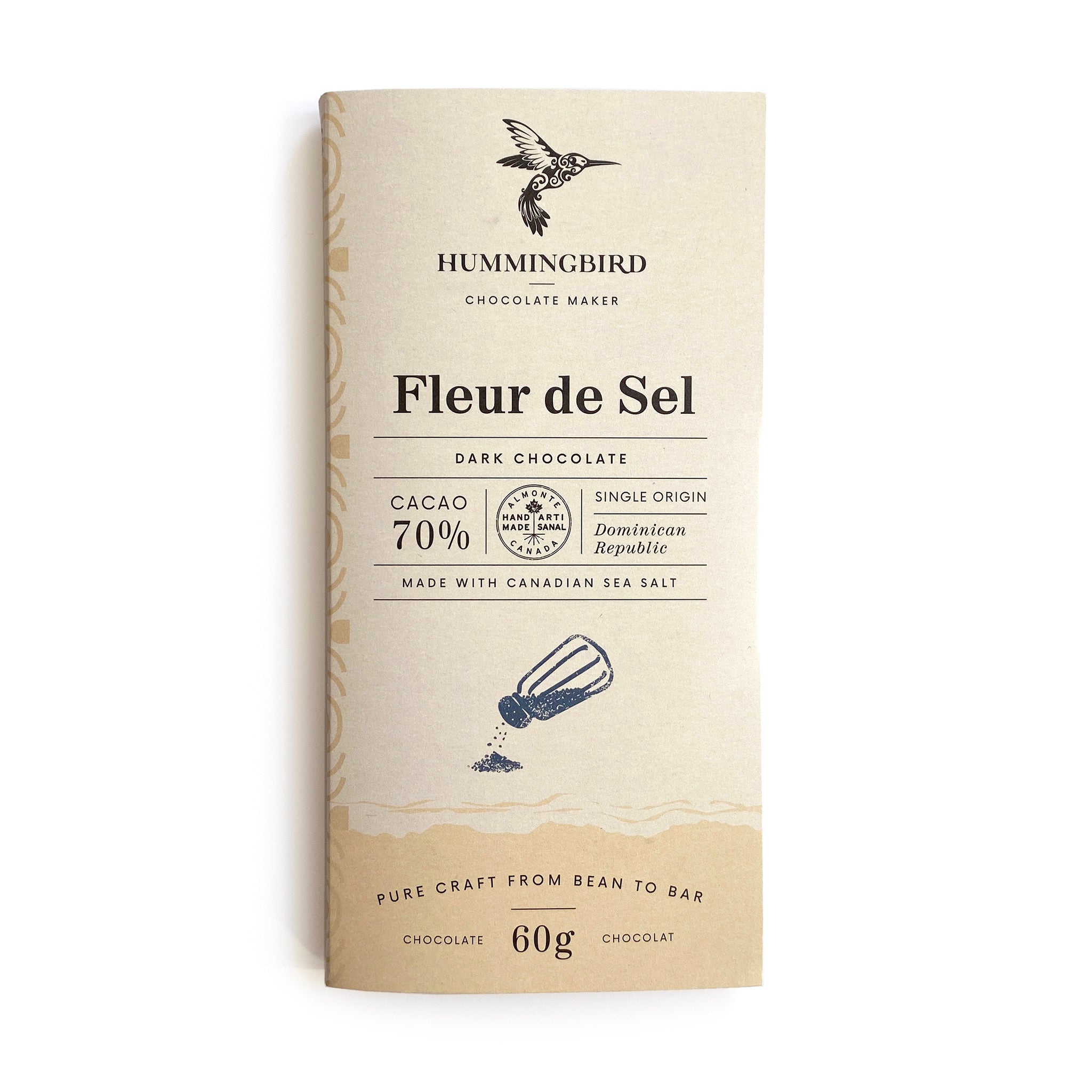 Hummingbird Chocolate Maker Fleur de Sel 70% Dark Chocolate Bar