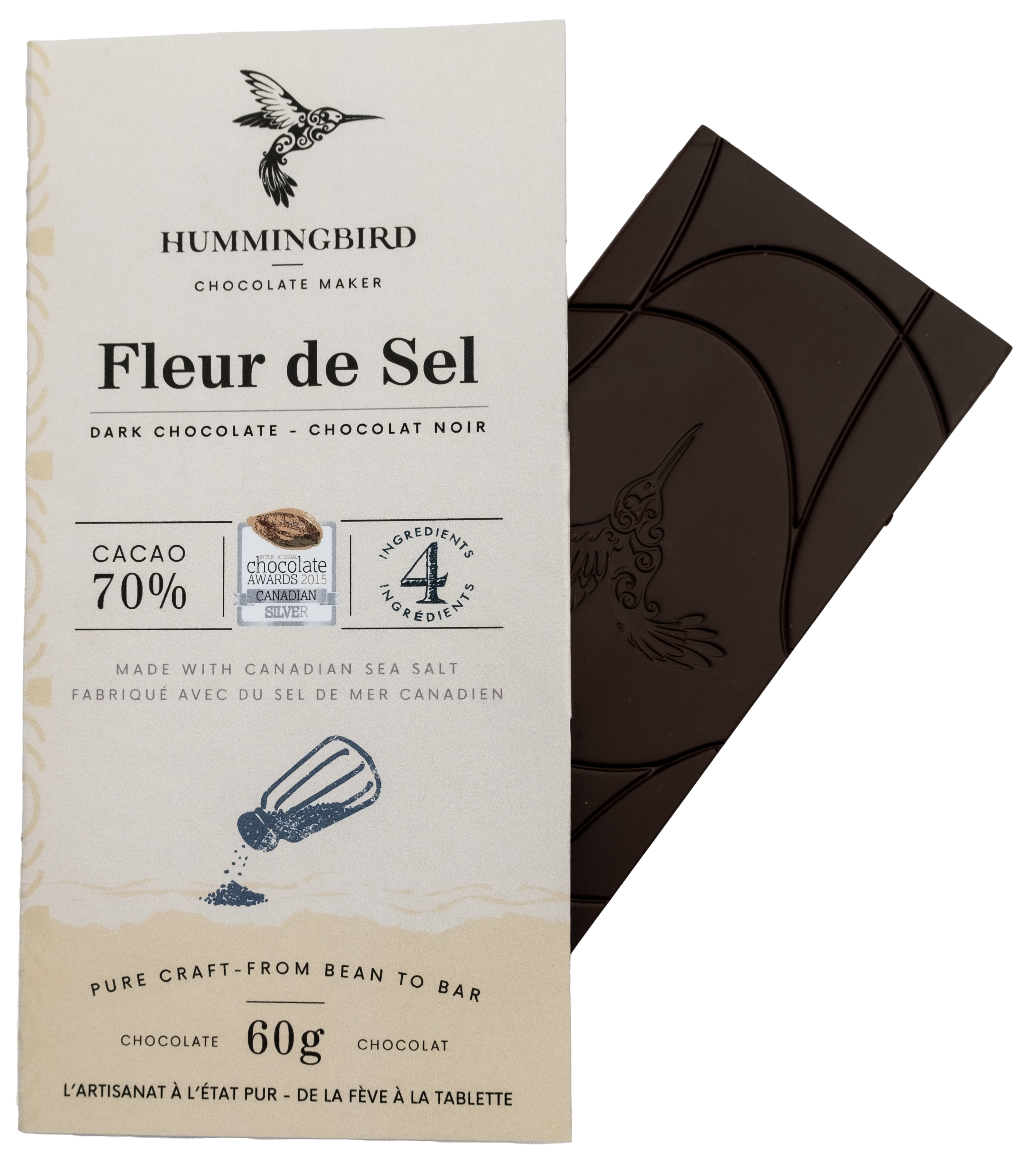 Hummingbird Chocolate Maker Fleur de Sel 70% Dark Chocolate Bar