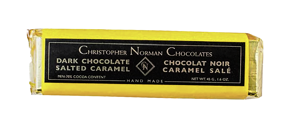 Barre de chocolat noir 70 % caramel salé Christopher Norman